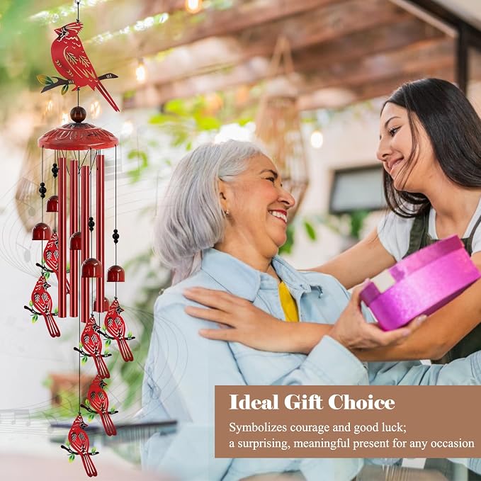 for Women Cardinal Wind Chimes for Outside, 35'' Metal Cardinal WindChimes Gifts for Women/Men, Decoration for Outdoor, Home, Garden, Patio, Backyard