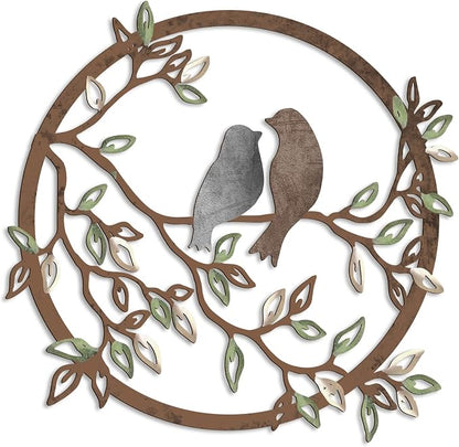 Ferraycle Metal Wall Art Bird on Tree Branch Silhouette Bird Hanging Ornament Porch Wall Decor for Living Room Outdoor Garden Bedroom Office Housewarming Party Decoration(Dark Color)