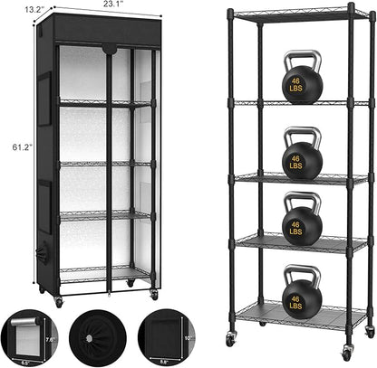 Small Greenhouse for Indoors, 5 Tier 23.1" L×13.2" W×61.2" H | adjustable shelves，Portable Greenhouse with Wheels，for Growing Flowers and Seedlings
