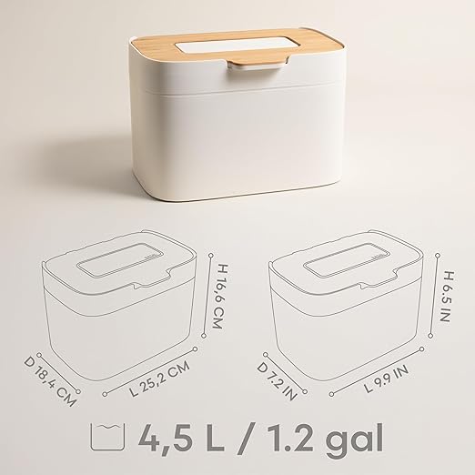 KAZAI. Compost Bin Kitchen 'Elin' | 1.2 GAL / 4.5L Countertop Compost Bin with Wooden Lid & Filter | Odor-Free, Dishwasher Safe, with Inner Bucket | Small Indoor Kitchen Composter | Off-White/Bamboo