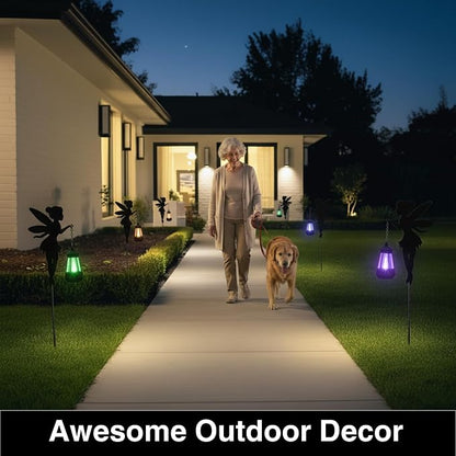 Solar Fairy Garden Accessories Outdoor 1 Pair - Metal Stakes Decorative Figurines Housewarming Ornament for Patio, Lawn, Yard, Pathway - Unique Gift Ideas for Mom Grandma (Type B Color-Shifting)