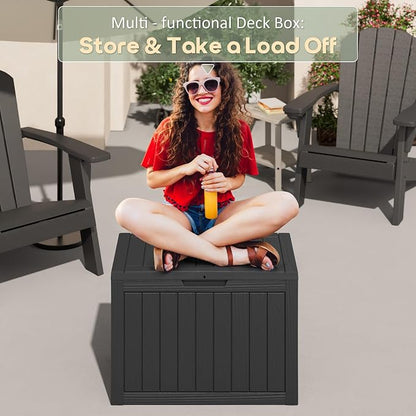 NUNU LAB Outdoor Storage Box, 45 Gallon Outside Deck Box Waterproof, Resin Outdoor Storage Cabinet With Lockable Lid, Backyard Storage Bench For Garden Tools, Patio Cushions, Pool Tools, Black