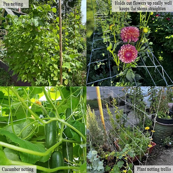 Plant Trellis Netting, 5x15 Ft Polyester Square Mesh Trellis Net Support for Climbing Plants, Bean, Pea, Garden Bed Vines, Grow Tents