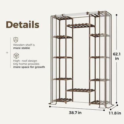 Bamworld Greenhouse Indoor Outdoor 62.2“ Tall Green House Cover Large Invernadero Tiered Stand for Multiple Display Wood Planter Holder for Living Room Garden Balcony Patio Decor