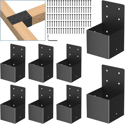 8 Pcs pergola Brackets 4x4(Actual Size 3.6'' x 3.6''), 4x4 pergola Bracket kit for Wood Post, Black Powder-Coated, Post Top Rafter Brackets or Gazebo,Log Cabins, Sunroom and Deck Railing Brackets