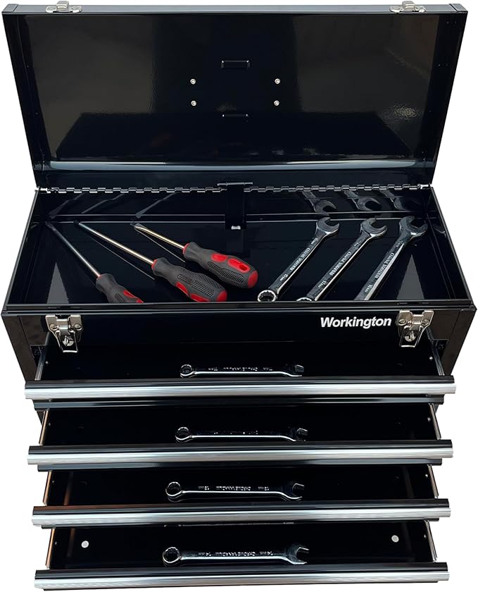 Workington Portable Metal Tool Chest with 4 Drawers, 20" 4-Drawer Tool Chest Cabinet with Ball Bearing Drawer Slides, Steel Tool Storage Box Organizer 4004 Black