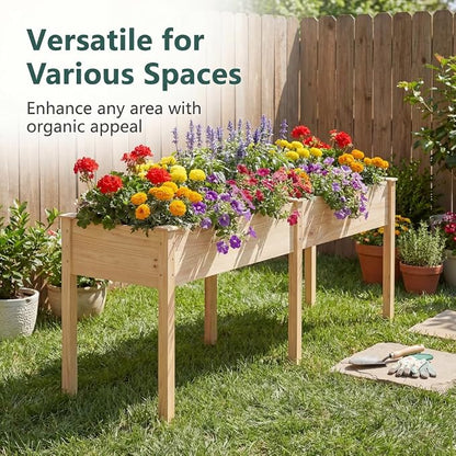 Giantex Raised Garden Bed, Elevated Wood Planter Box with Drain Hole, Gardening Planter Raised Bed for Planting Vegetables Flowers Succulents Herbs,73" Lx23 Wx30 H