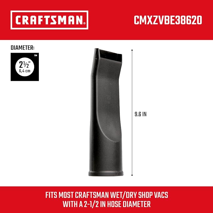 CRAFTSMAN CMXZVBE38620 2-1/2 in. Car Nozzle Wet Dry Shop Vacuum Attachment | Industrial-Grade Shop Vacuum Accessory for Deep Automotive Cleaning, Fits 2-1/2 in. Hose Diameter