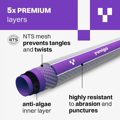 ESSENCE 5/8" 100ft Hybrid Purple Garden Hose – No-Kink Abrasion-Resistant with Durable Aluminum Fittings & Spray Nozzle, Ideal for Intensive Home & Garden Watering