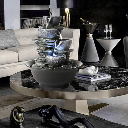 Tabletop Water Fountain Indoor Waterfall Fountains Stacked Rocks Water Feature Feng Shui Zen Meditation Relaxation Desktop Fountain for Home and Office Indoor Spaces Decor (Style 15)