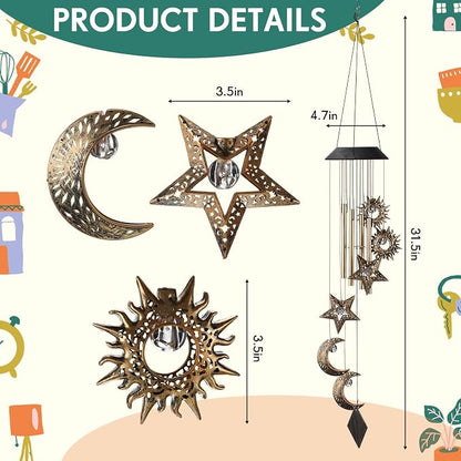 Colingmill Solar Wind Chimes for Outside Waterproof Hanging Wind Chimes Lights Outdoor Decor Yard Garden Gifts for Mother Mom Grandma Wife Neighbors (Sun Moon Star,Colored Lights)