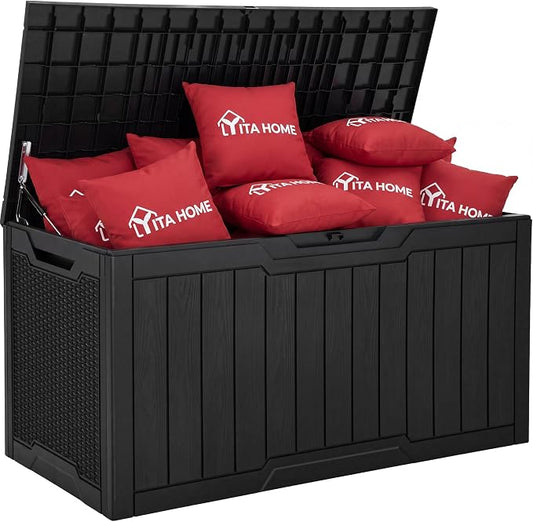 YITAHOME 100 Gallon Large Outdoor Deck Box | Waterproof Resin Storage Box, Lockable Indoor Outdoor Storage Container for Patio Furniture Cushions, Pool Accessories
