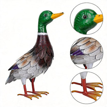 Shorayn Garden Statue Metal Duck Life-Size Mallard Indoor Outdoor Decor Handmade Iron