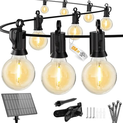 Brightown 158FT 77LED Solar String Lights Outdoor with USB Port, Shatterproof Bulbs, 3 Lighting Modes, Patio Lights Solar Powered for Camping Backyard Garden Decor - Last for 20+Hrs