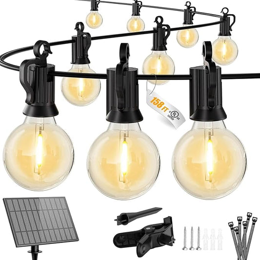 Brightown 158FT 77LED Solar String Lights Outdoor with USB Port, Shatterproof Bulbs, 3 Lighting Modes, Patio Lights Solar Powered for Camping Backyard Garden Decor - Last for 20+Hrs