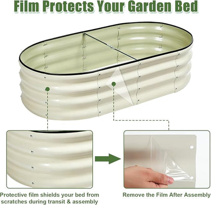 2 PCS Galvanized Raised Garden Bed 4x2x1 Ft, Oval Metal Outdoor Planter Box Kit with Safety Rubber Edge, Easy Assemble Bottomless Large Planting Container for Vegetable, Flower, Fruit, White