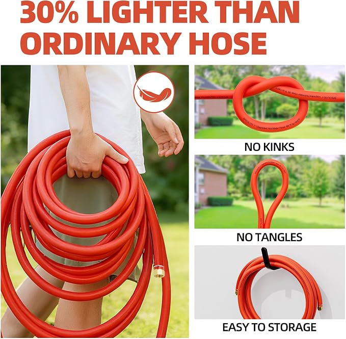 SPECILITE 1" Hot/Cold Short Leader Garden Water Hose 10ft, -50℉ to 190℉, High Water Flow & Flexible, Heavy Duty Rubber Pipe with 3/4" Brass Fittings for All-weather Outdoor, Industrial, Farm, Red