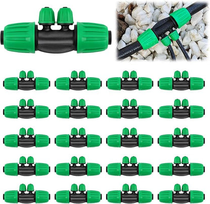 Kalolary 20PCS Locked Barbed Tee Connectors, 1/2" to 1/4" Drip Irrigation Fittings Kit 12/16mm to 4/7mm Tube Lock Female Connector 4-Way Barbed Lock Irrigation Parts for Watering System (Green)