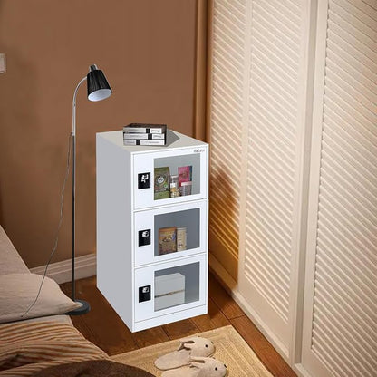 MECOLOR Vertical Single-Layer Small lockers with Padlocks and latches, 2 or 3 compartments, for Employees, Families, Offices, Schools, supermarkets and Other Places, (Full White, G3V)