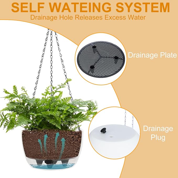 SUNNYPARK 2 Pack Solar Hanging Planters for Plants Outdoor | Self Watering, Blue Flower Pots with Solar Light, Hanging Garden Planters with Drainer for Balcony Patio Outdoor Decor