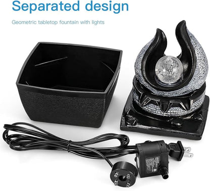 Tabletop Water Fountains Indoor, 3 Gears Desktop Fountain with Led Rolling Ball, Table Top Small Water Feature Interior Zen Relaxation Decor for Home Bedroom Living Room Office Apartment