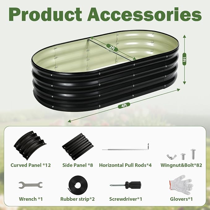 2 PCS Galvanized Raised Garden Bed 4x2x1 Ft, Oval Metal Outdoor Planter Box Kit with Safety Rubber Edge, Easy Assemble Bottomless Large Planting Container for Vegetable, Flower, Fruit, Grey