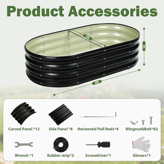 2 PCS Galvanized Raised Garden Bed 4x2x1 Ft, Oval Metal Outdoor Planter Box Kit with Safety Rubber Edge, Easy Assemble Bottomless Large Planting Container for Vegetable, Flower, Fruit, Grey