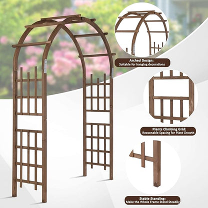 Outvita 7Ft Wooden Garden Arbor Arch, Wood Arbor Trellis, Pergola Archway for Wedding Ceremony Decoration Pergola Plant Climbing Rose Vines Lawn Courtyard Patio Reddish Brown