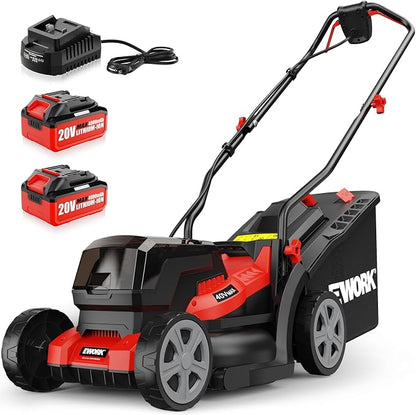 EWORK 40V 14" Electric Lawn Mower Cordless with 2*4.0Ah Batteries & Charger | 6-Height Adjustment, Electric Push Mower with 9-Gallon Grass Bag, Battery Powered Lawnmower for Yard, Lawn Care