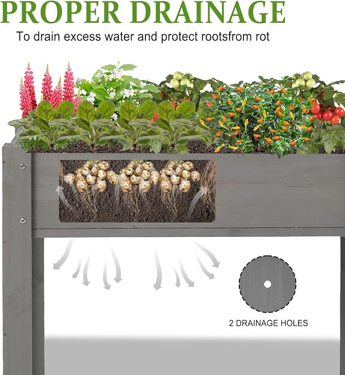 Raised Garden Bed with Legs, 31x16x30 in Planter Boxes Outdoor, Elevated Wooden Planter Box Standing Growing Bed for Gardening, Backyard, Patio and Balcony (Grey, 31x16x30)