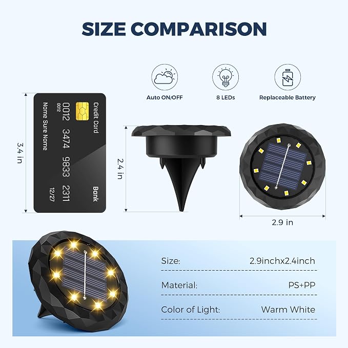 SOLPEX Mini Solar Ground Lights, 20 Pack Pathway Solar Lights Outdoor Waterproof, Garden Lights for Driveway Walkway Yard Landscape (Warm White)