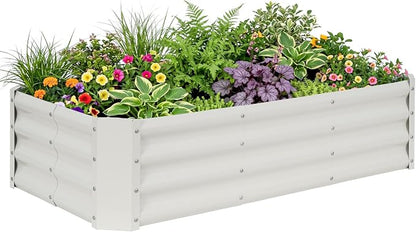 Galvanized Raised Garden Bed - 4x2x1ft Metal Garden Planter Box Outdoor | Steel Raised Bed Kit with Bracing Rods, Gloves for Gardening Vegetables Fruits and Flowers (White)