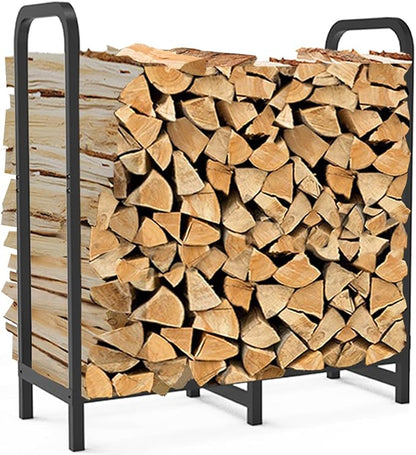 2.8ft Firewood Rack Holder, Adjustable Heavy Duty Fire Log Stacker Stand for Fireplace, Outdoor Indoor Metal Wood Pile Storage Organizer, Patio Logs Stand tool, Black
