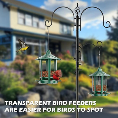 Birdream Bird Feeders for Outdoor Hanging, Assembly Required, 1-Min Easy Setup, Charming Castle Design, Attracting Cardinals Chickadees Goldfinches & Sparrows - Green