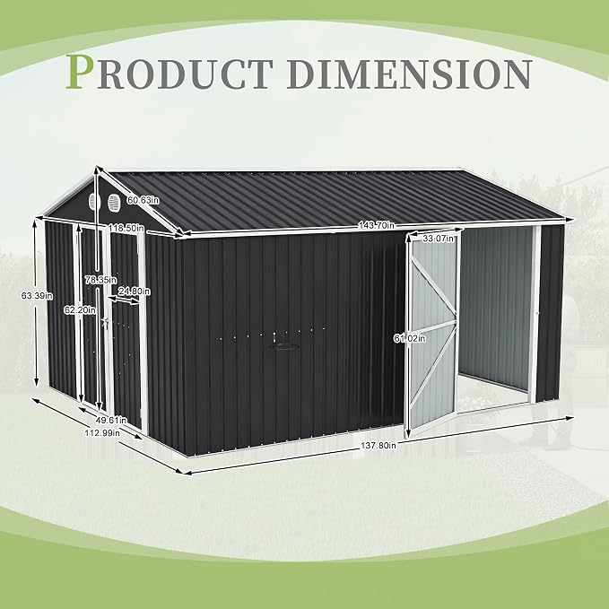 YOPTO 12X10 FT Metal Outdoor Storage Shed W/Flower Pot Stand,Dark Gray | 3 Lockable Doors,Air Vent,Sloped Roof,Reinforced Structure,Waterproof Outdoor Shed for Garden,Patio,Backyard,Lawn