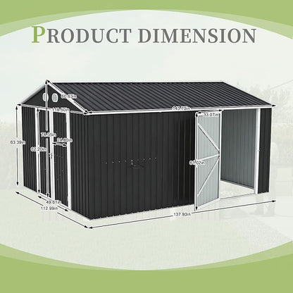 YOPTO 12X10 FT Metal Outdoor Storage Shed W/Flower Pot Stand,Dark Gray | 3 Lockable Doors,Air Vent,Sloped Roof,Reinforced Structure,Waterproof Outdoor Shed for Garden,Patio,Backyard,Lawn
