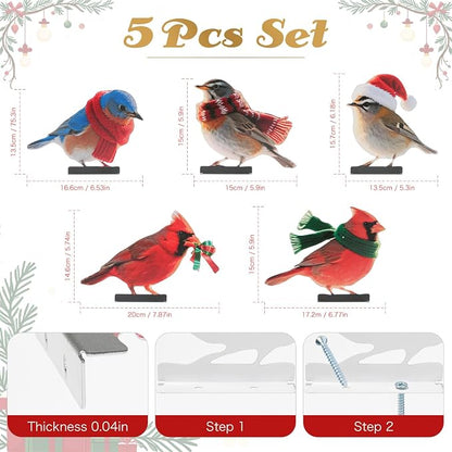 HUYIENO 5PCS Vibrant Metal Bird Decorations Christmas Fence Decor Colorful Garden Birds for Fences, Patio & Outdoor Decor for Christmas Ornament