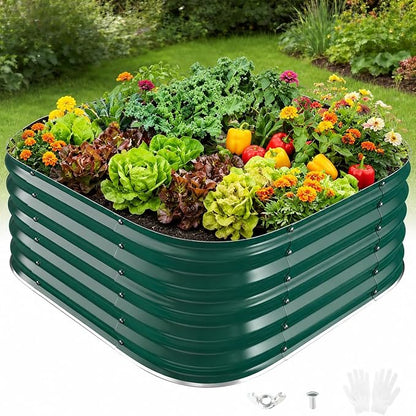 16.5" Deep Square Galvanized Raised Garden Bed 2x2 ft – Heavy Duty Metal Planter Box for Vegetables,Flowers&Herbs – Rust-Resistant Outdoor Above Ground Gardening Bed with Easy Assembly (Green)