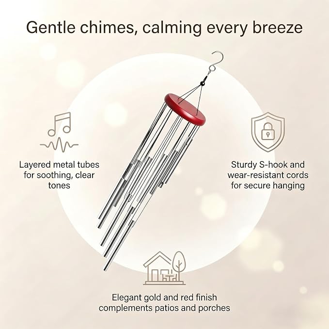 Outdoor Wind Chimes for Outside with 12 Aluminum Tubes for Garden Patio Balcony and Home Decor (Silver)