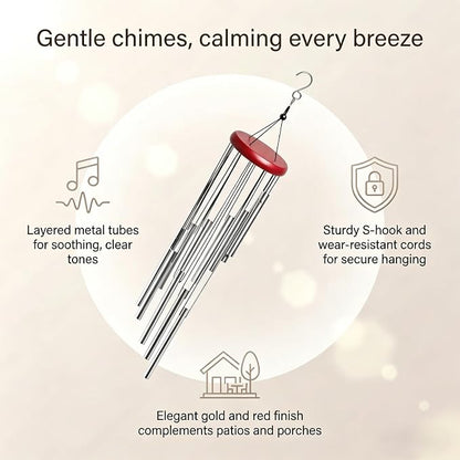 Outdoor Wind Chimes for Outside with 12 Aluminum Tubes for Garden Patio Balcony and Home Decor (Silver)