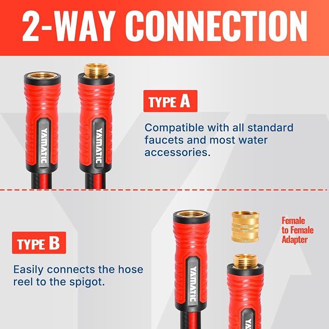 YAMATIC 3FT Flexible Garden Hose Female to Female 5/8in, Burst 300 PSI | 3 ft Short Leader Hose, 2-in-1 Dual Use with 3/4" Solid Brass Swivel Fittings, Small Water Hose Extension for Reel Lawn Yard