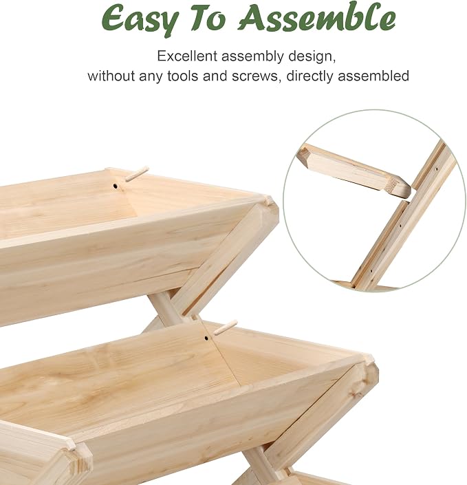 Notume 3 Tiers Wooden Vertical Raised Garden Bed with Legs,Planter Raised Beds Kit for Flowers Herbs Vegetables, Natural