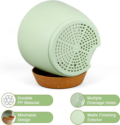 WSMKSZ Big Self Watering Pots 12/10/9 inch, Planter, Plant Pots with Mesh Drainage Holes for Indoor Outdoor Garden Plants, Plastic Flower Pots with Removable Deep Reservoir, Green with Brown