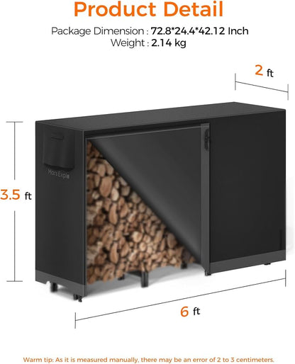 6ft Firewood Log Rack with Cover Outdoor, Heavy Duty Indoor Outdoor Firewood Storage Log Rack with Cover Combo Set Black