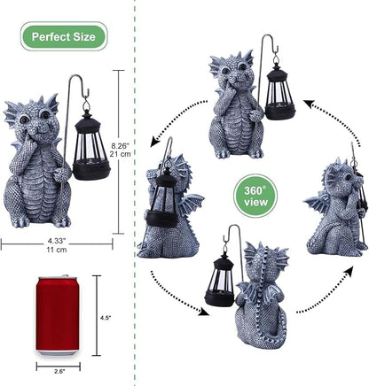 Qeeman Solar Dragon for Garden Decor: Weatherproof Resin Statues | Warm Glow Lantern Outdoor Decoractions for Yard Pathway Patio Porch Balcony Front, Gifts for Mom Grandma Lovers