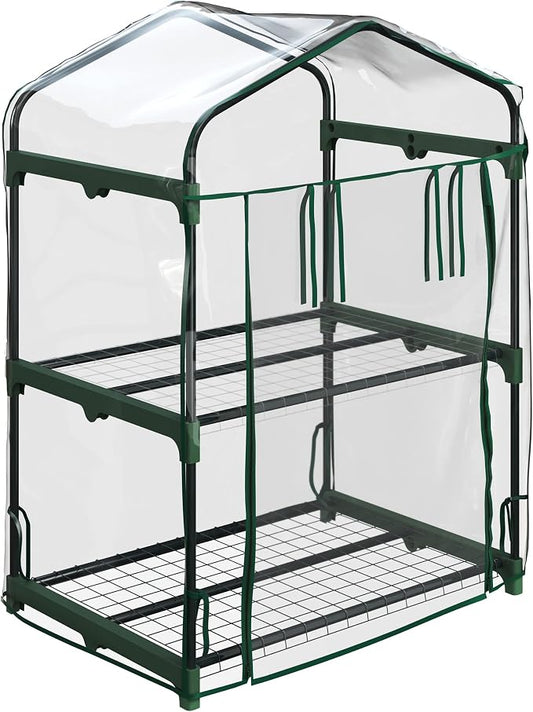 2 Tier Mini Greenhouse - Portable Greenhouse with Steel Frame and PVC Cover for Indoor or Outdoor - 27 x 19 x 37.5-Inch Green House by Pure Garden