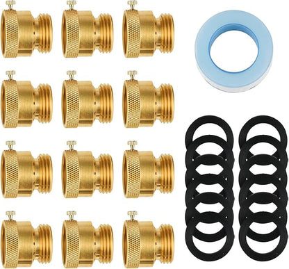 SUNGATOR 12-Pack Anti Siphon Valve, 3/4 Inch GHT Backflow Preventer Hose Bib, Vacuum Breakers Set for Outdoor Faucet, Garden Spigot, RV, Solid Brass Anti-Backflow Valve with Sealing Tape