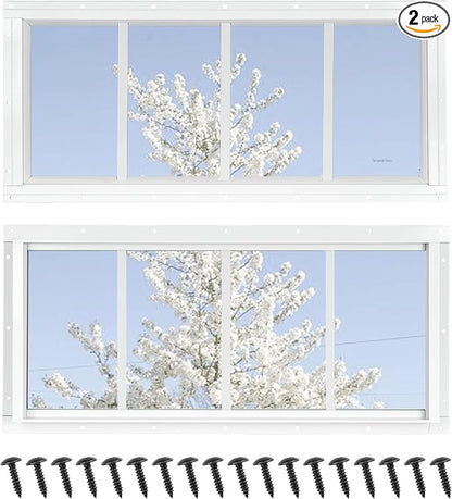 Shed Windows 2 Pack, Fixed Transom Windows 10" x 23" White | Small Chicken Coop Windows with Tempered Glass for Shed, Barns, Playhouse, Household, Garage