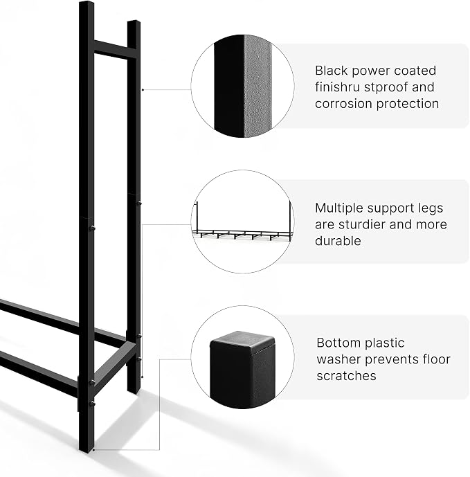 ARIFARO 4ft Firewood Rack, Adjustable Outdoor Indoor Log Holder Steel Heavy Duty Wood Rack,for Firewood Storage Wood Stacker, Rustproof, Easy Assembly, Black