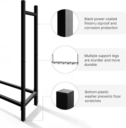 ARIFARO 4ft Firewood Rack, Adjustable Outdoor Indoor Log Holder Steel Heavy Duty Wood Rack,for Firewood Storage Wood Stacker, Rustproof, Easy Assembly, Black